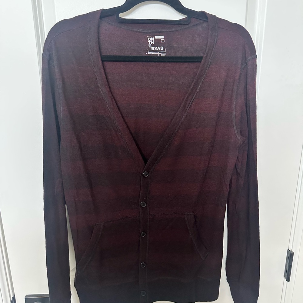 On the Byas Maroon Striped Cardigan